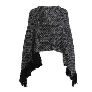 Dolce & Gabbana 100% cashmere marled grey knit fringed poncho